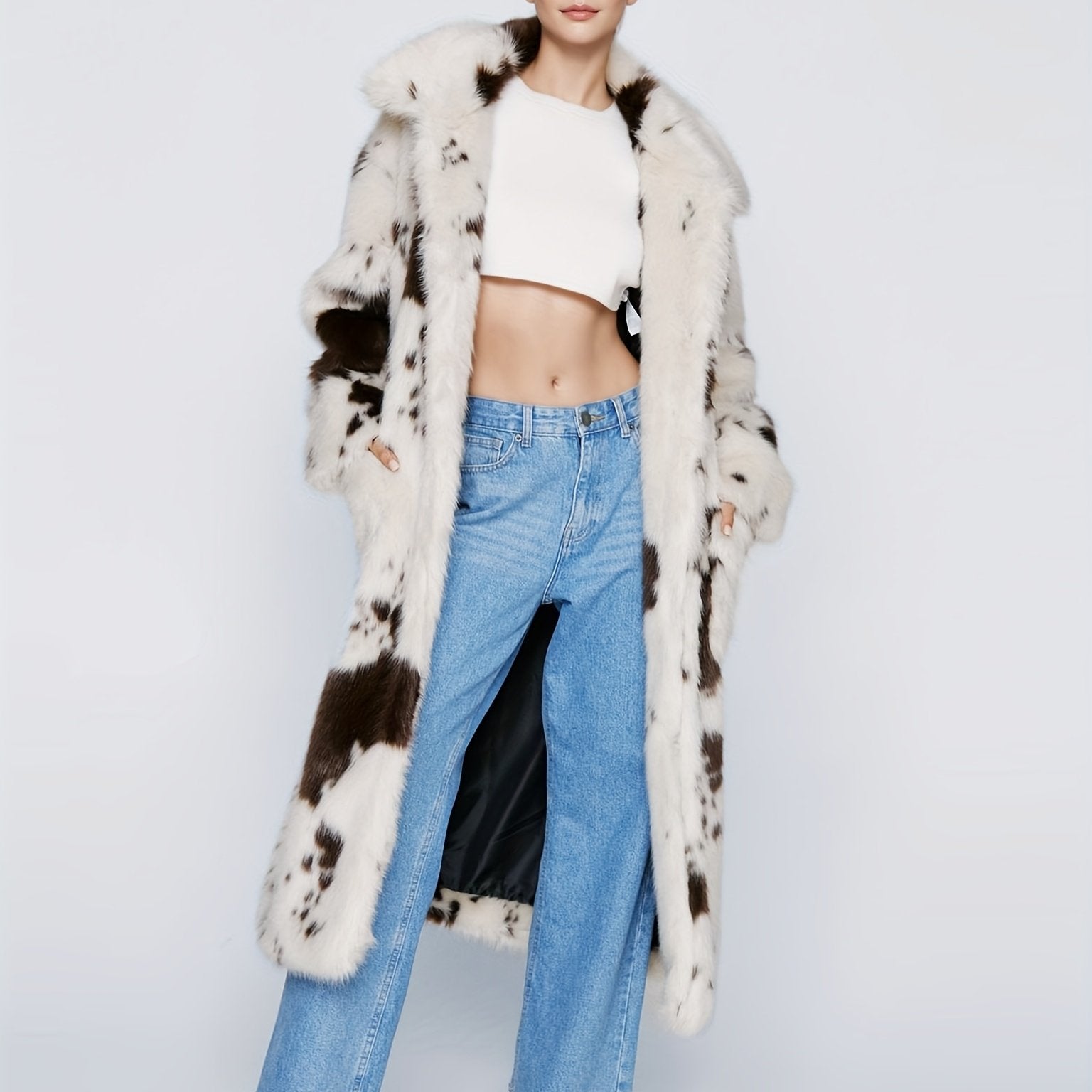 Jorie | Faux fur coat with cow print