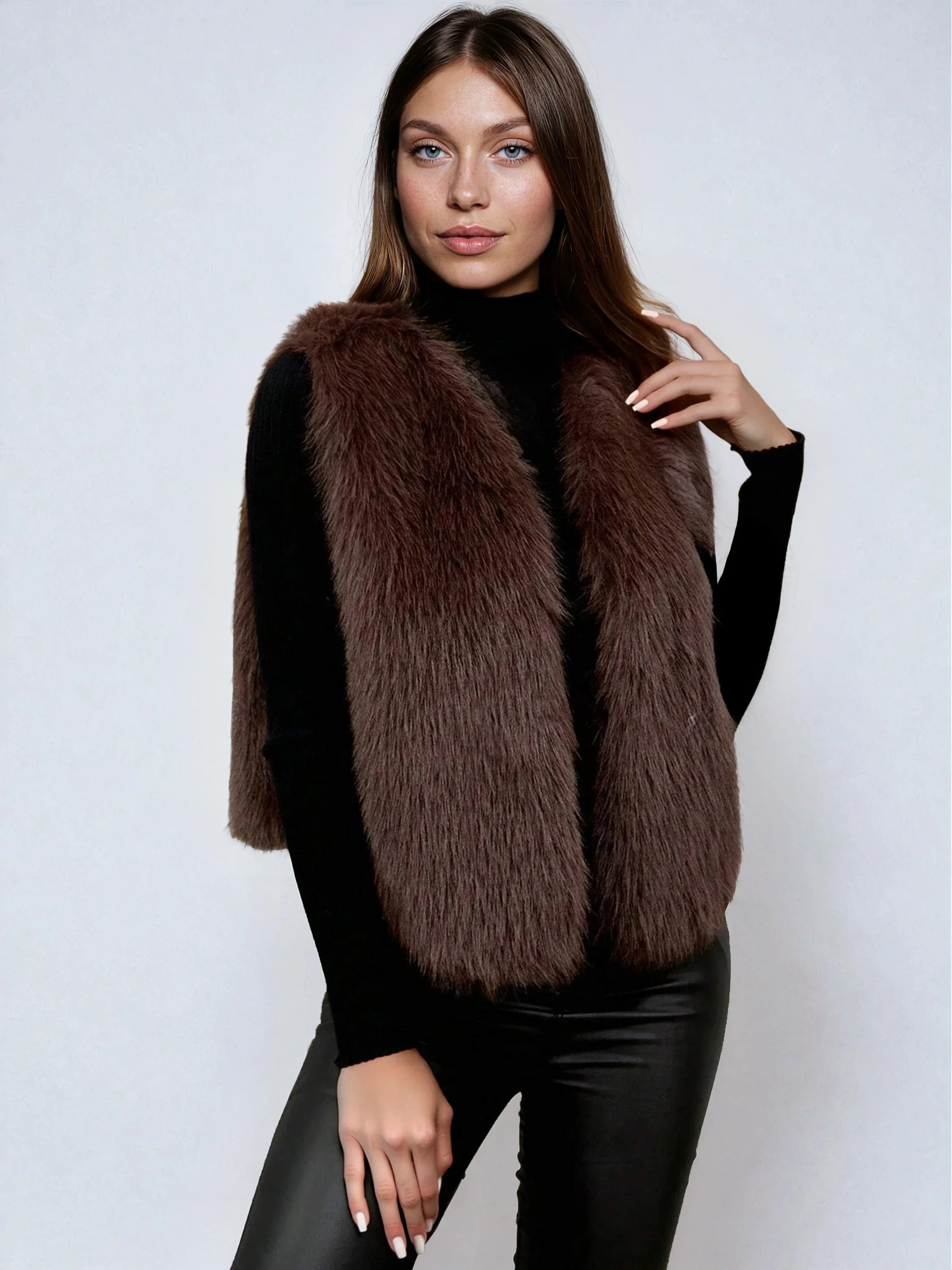 Symran | Brown faux fur cardigan