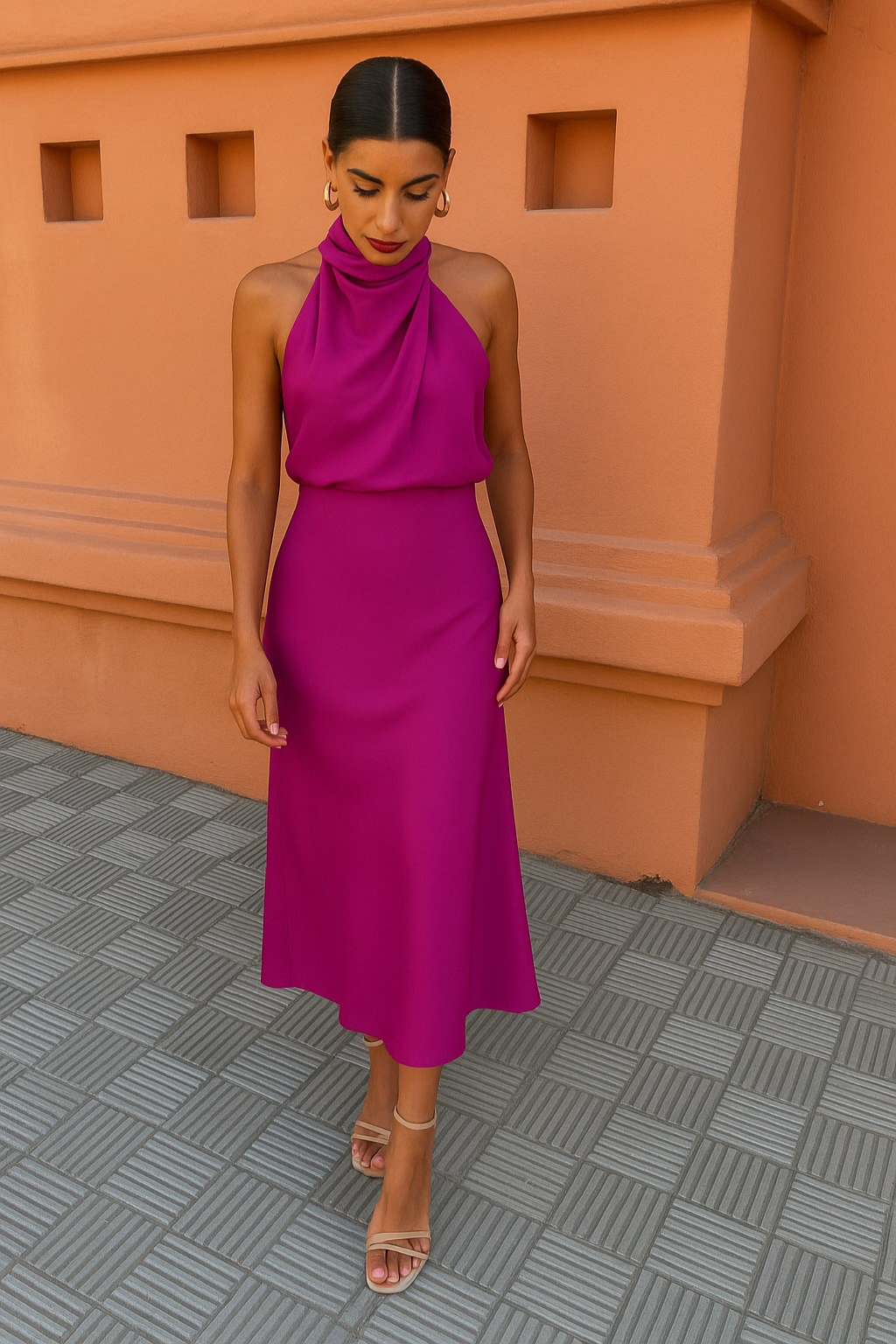 Celine | Halterneck midi-jurk