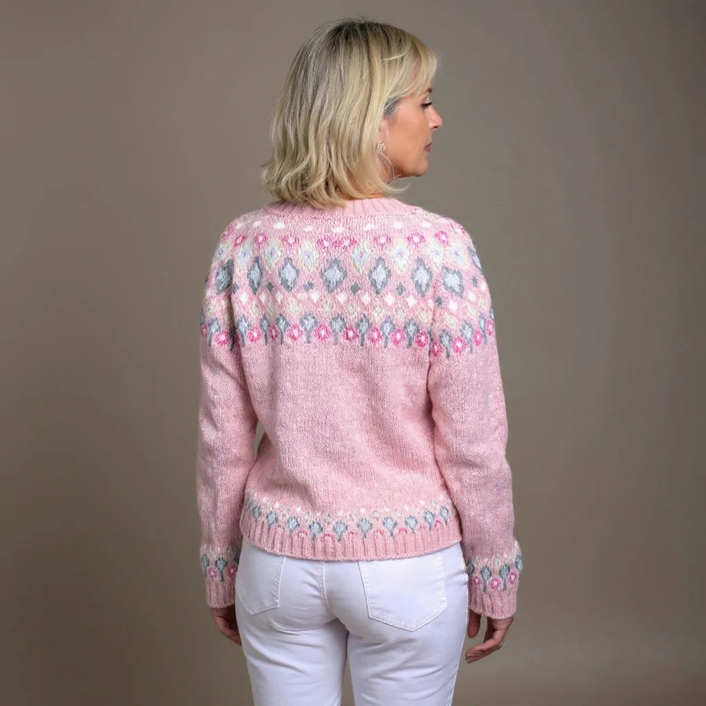 Pink cardigan with jacquard pattern