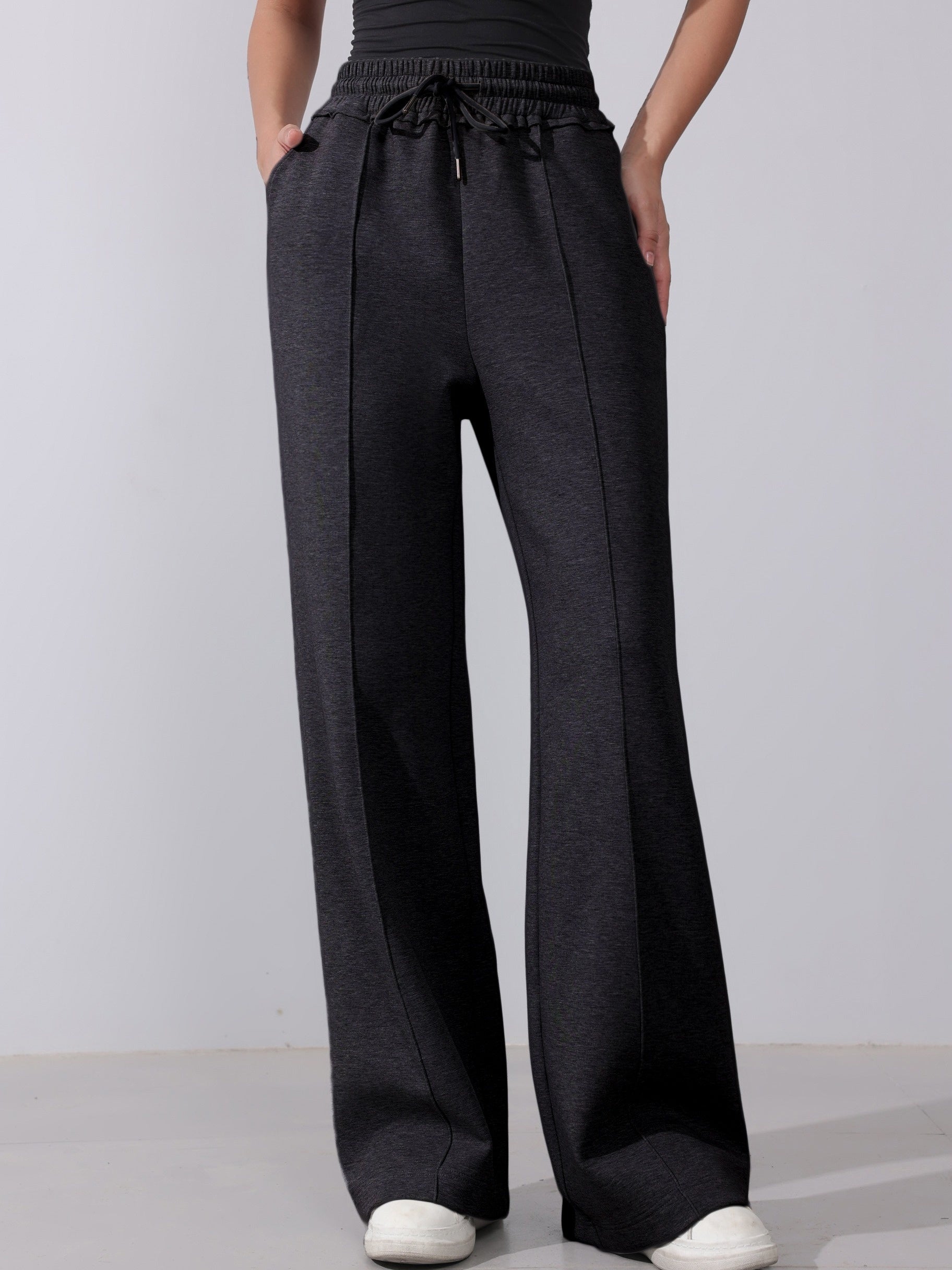 Black casual cotton pintuck trousers