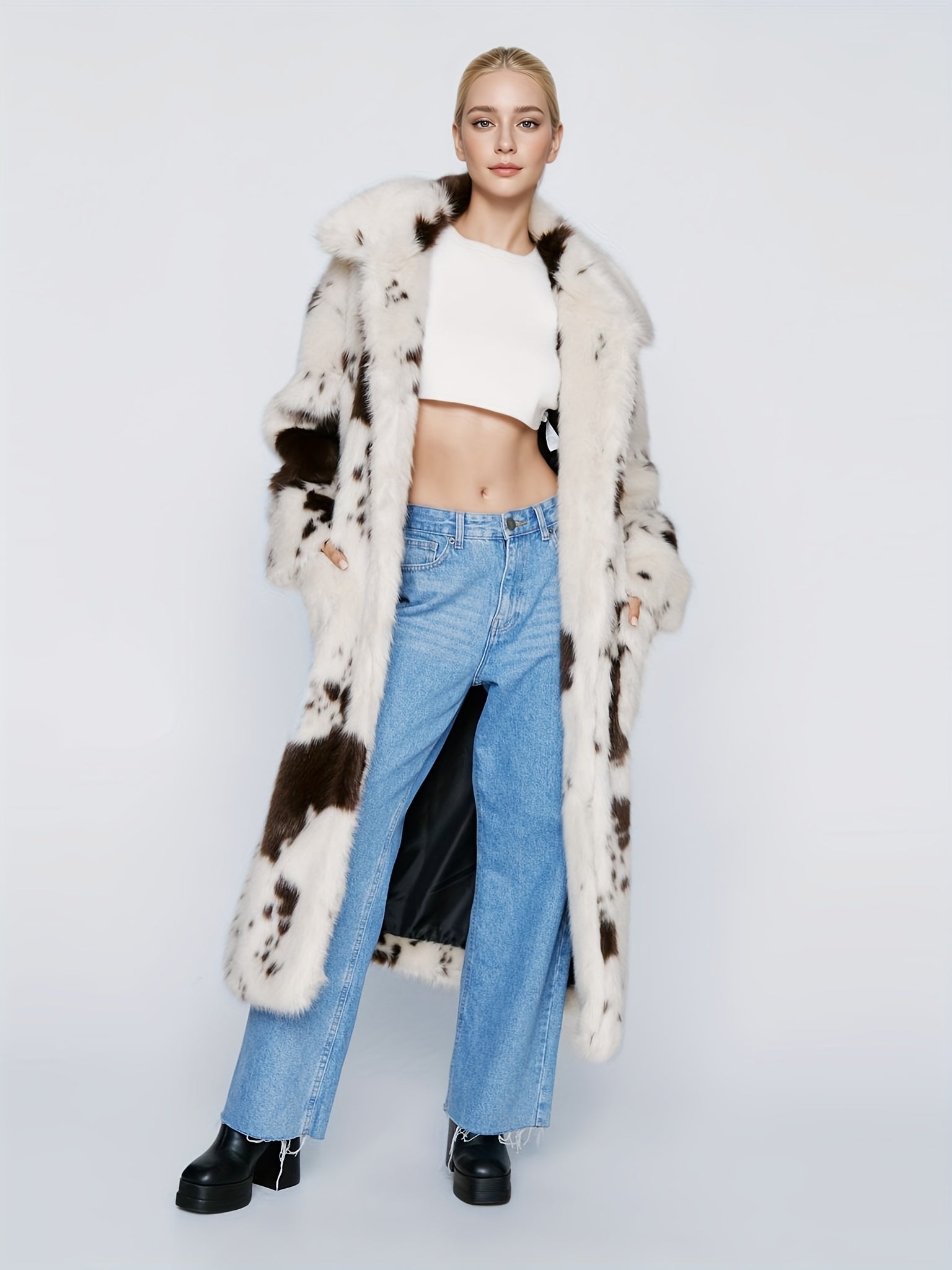 Jorie | Faux fur coat with cow print