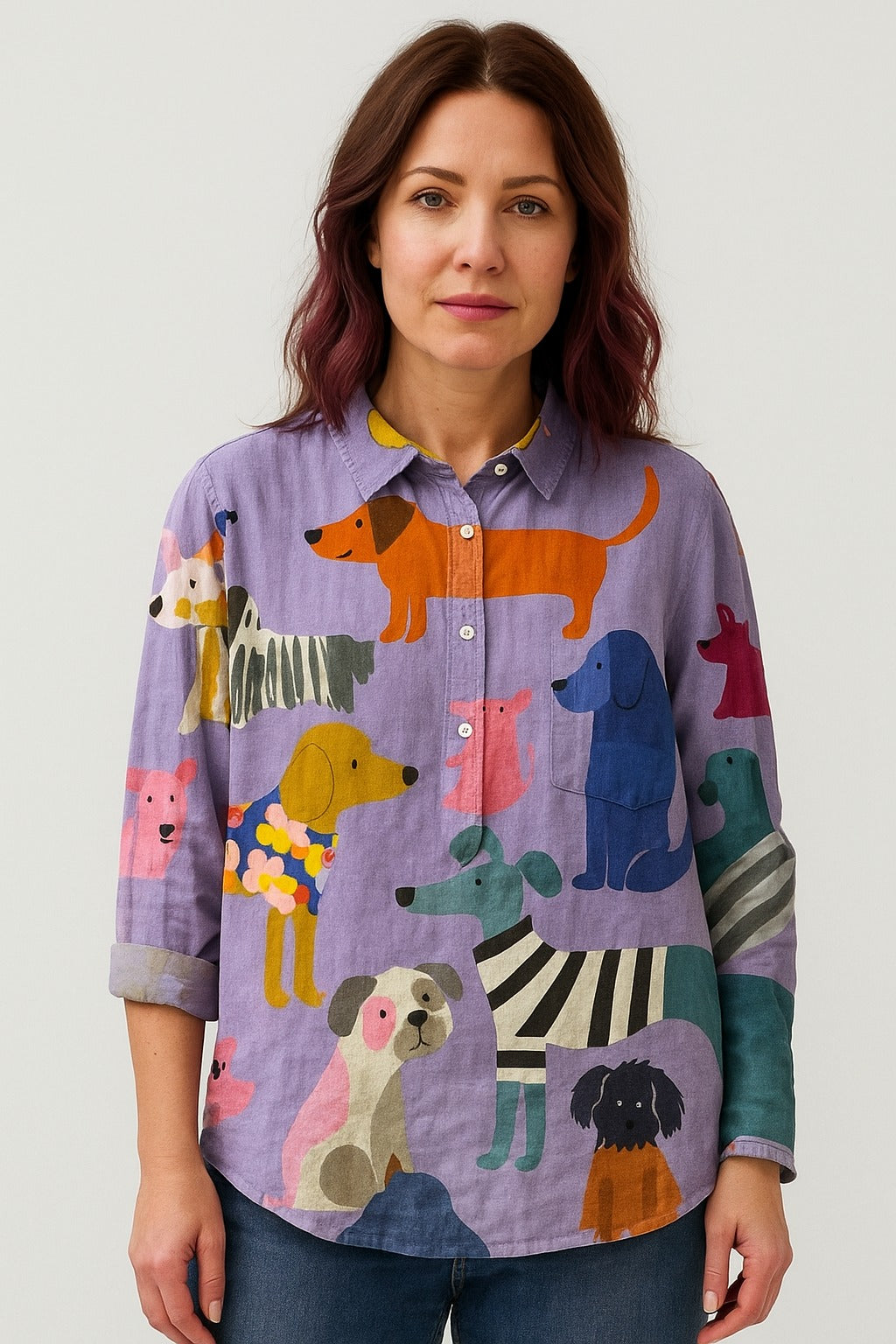 Iria | Purple dog print shirt