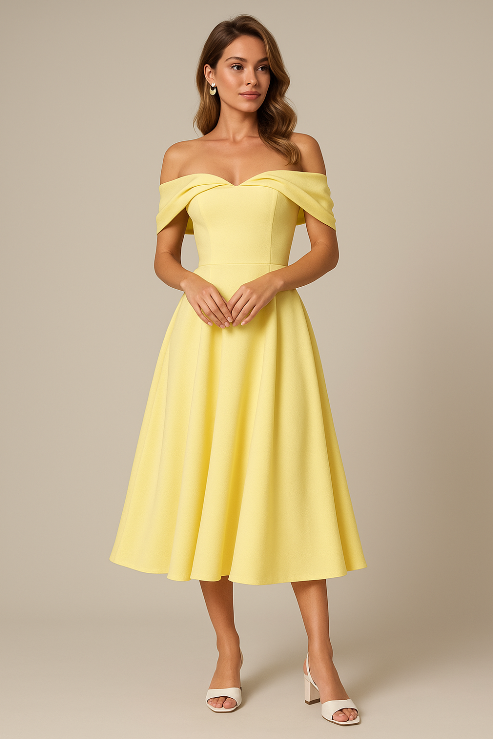 Yellow off Shoulder Draped Dress