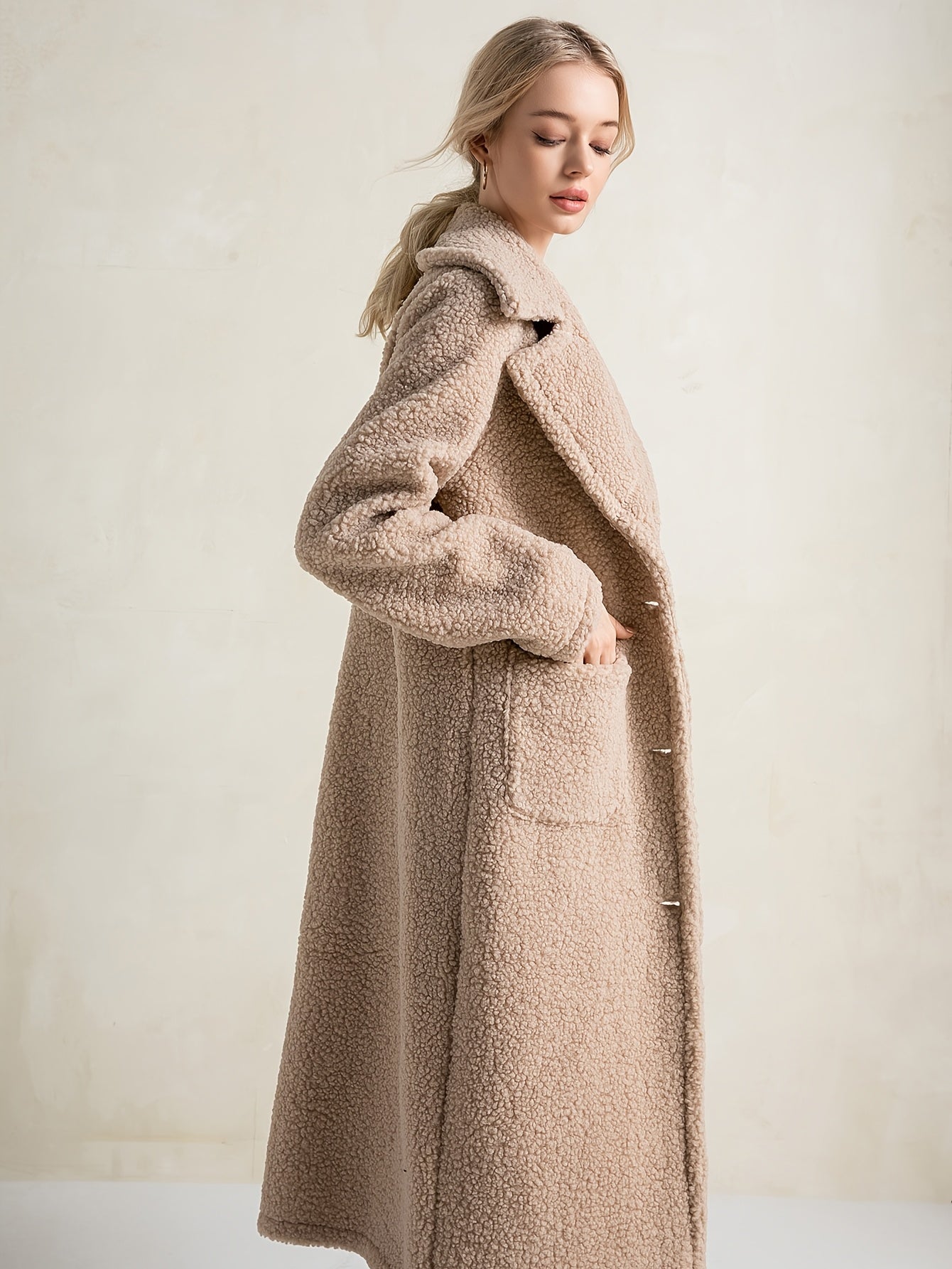 Beige teddy long coat