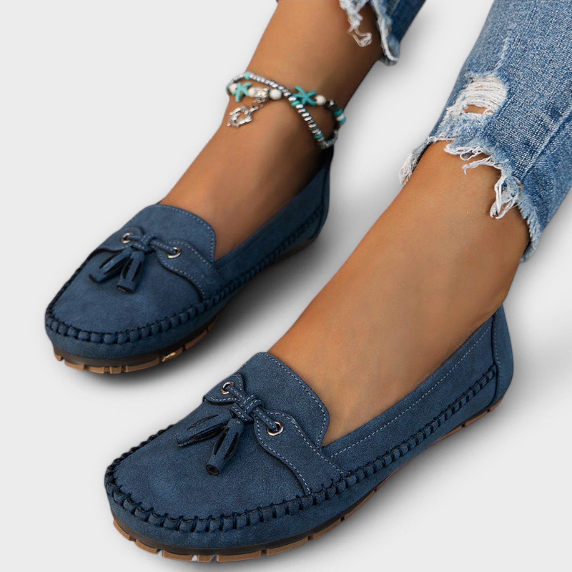 Blue suede-look loafer