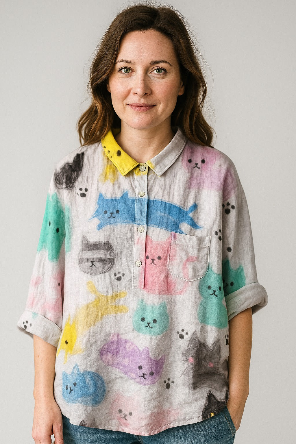 Cassia | Blouse met kattenprint