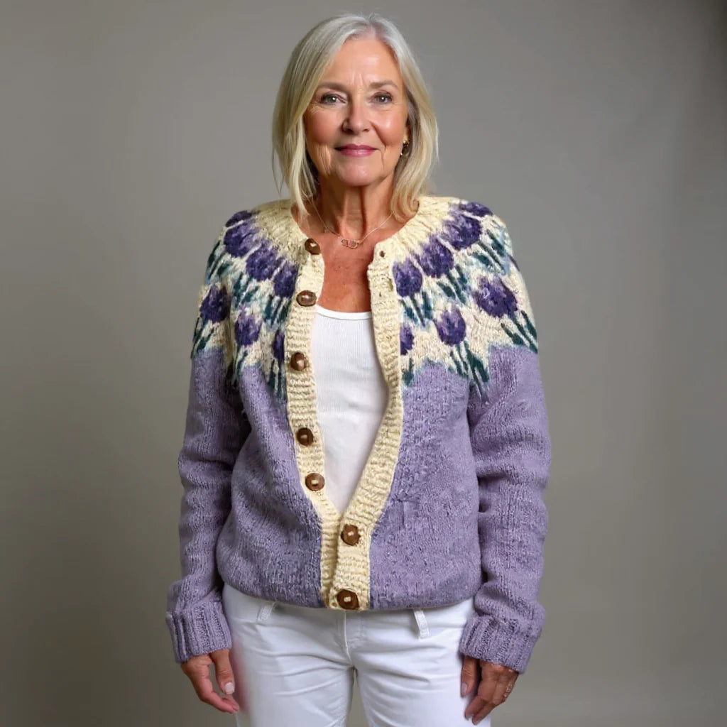 Purople cardigan with tulip print