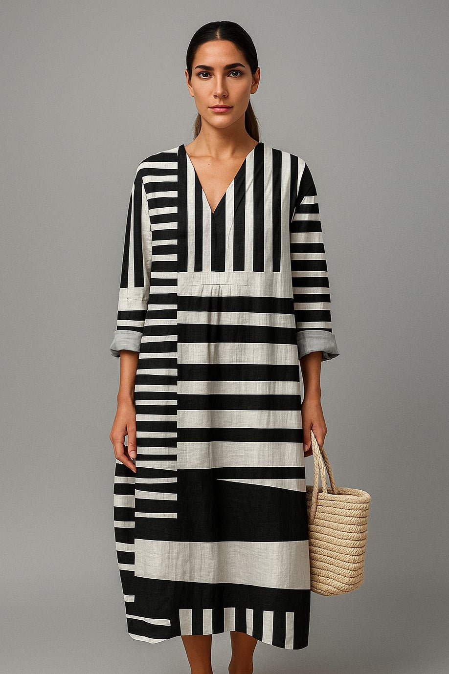 Midi dress with stripe print