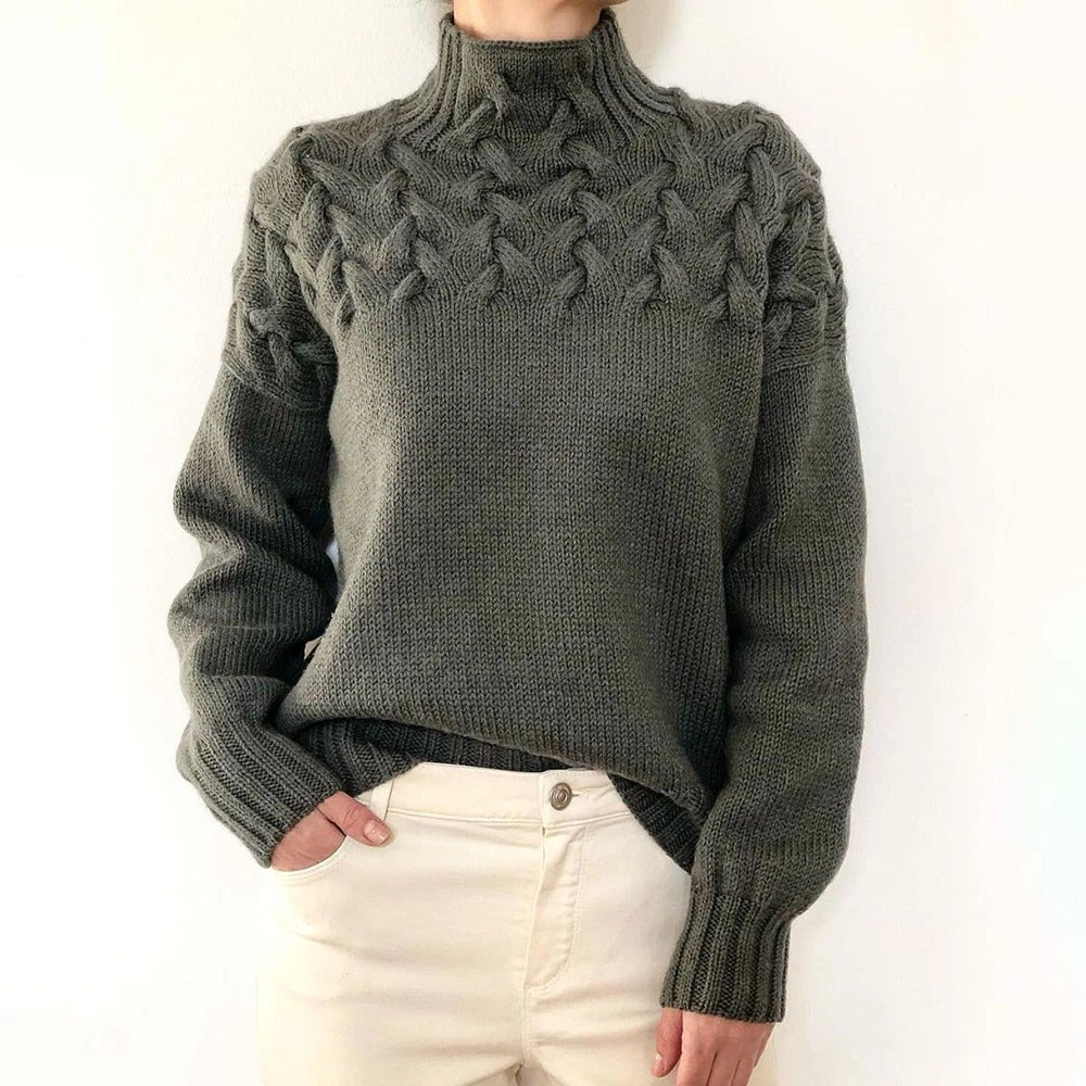 Jen | Roze turtleneck trui met kabeljuk
