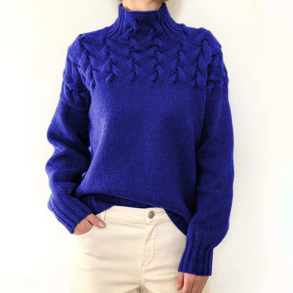 Jen | Roze turtleneck trui met kabeljuk