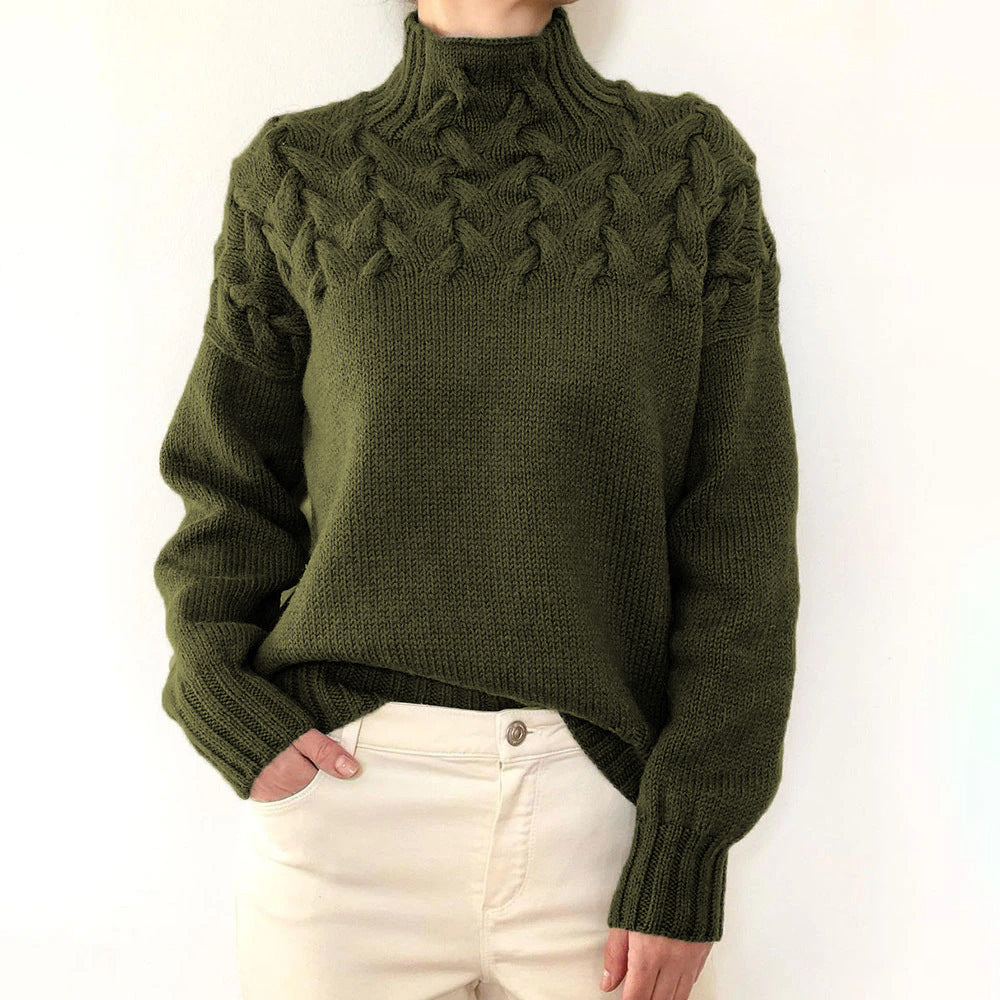 Jen | Roze turtleneck trui met kabeljuk