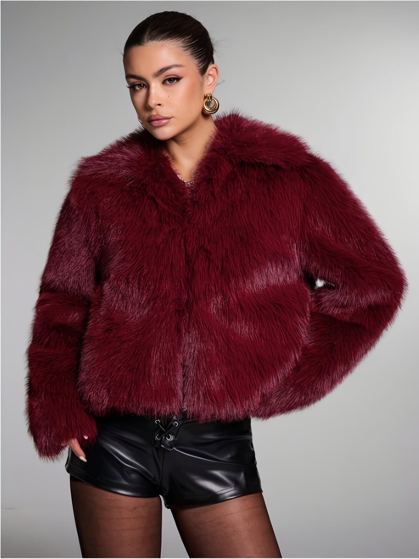 Bordeaux faux fur cropped jacket