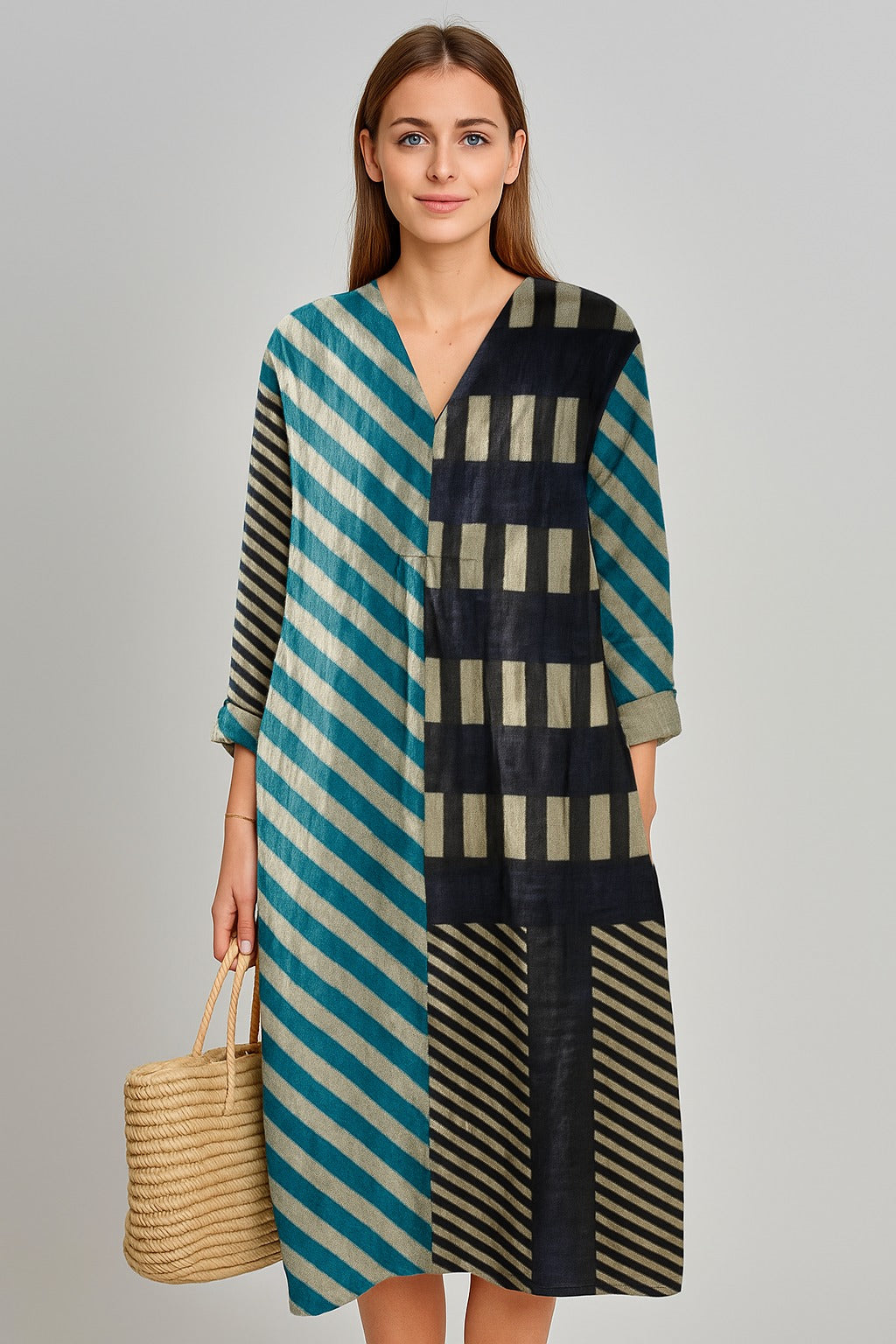 Midi dress with graphic patchwork