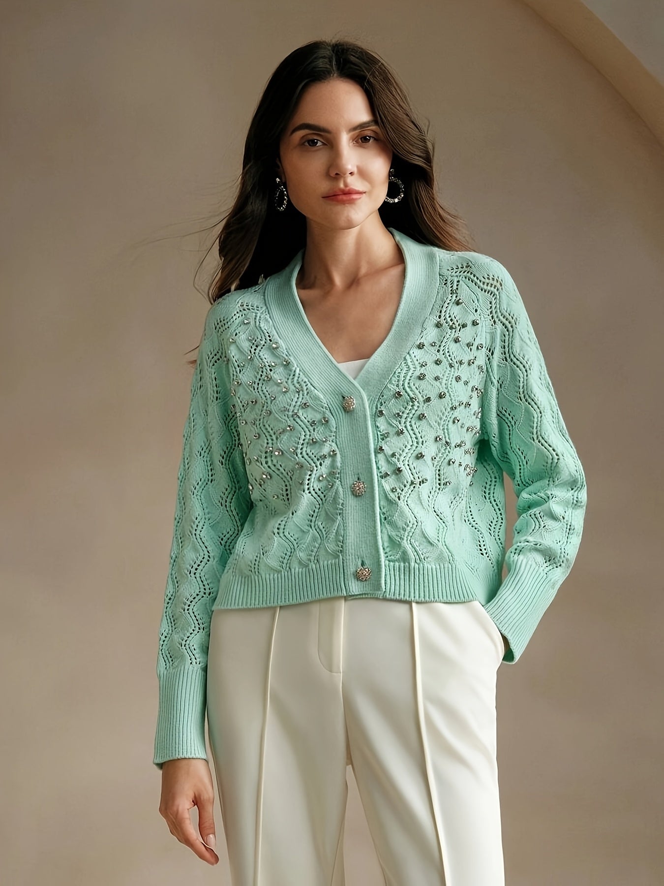 Emerald green cardigan with V-neck