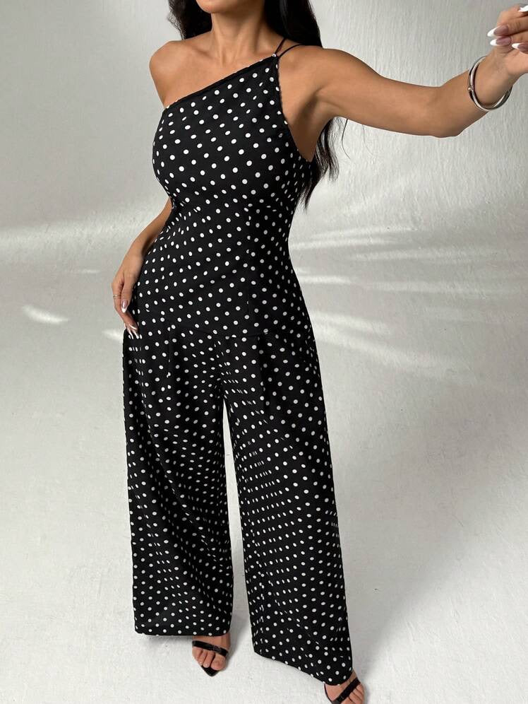 Jaida | One-shoulder jumpsuit met stippenprint
