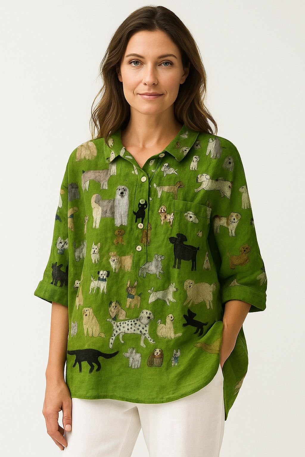 Ryanna | Green blouse with dog print