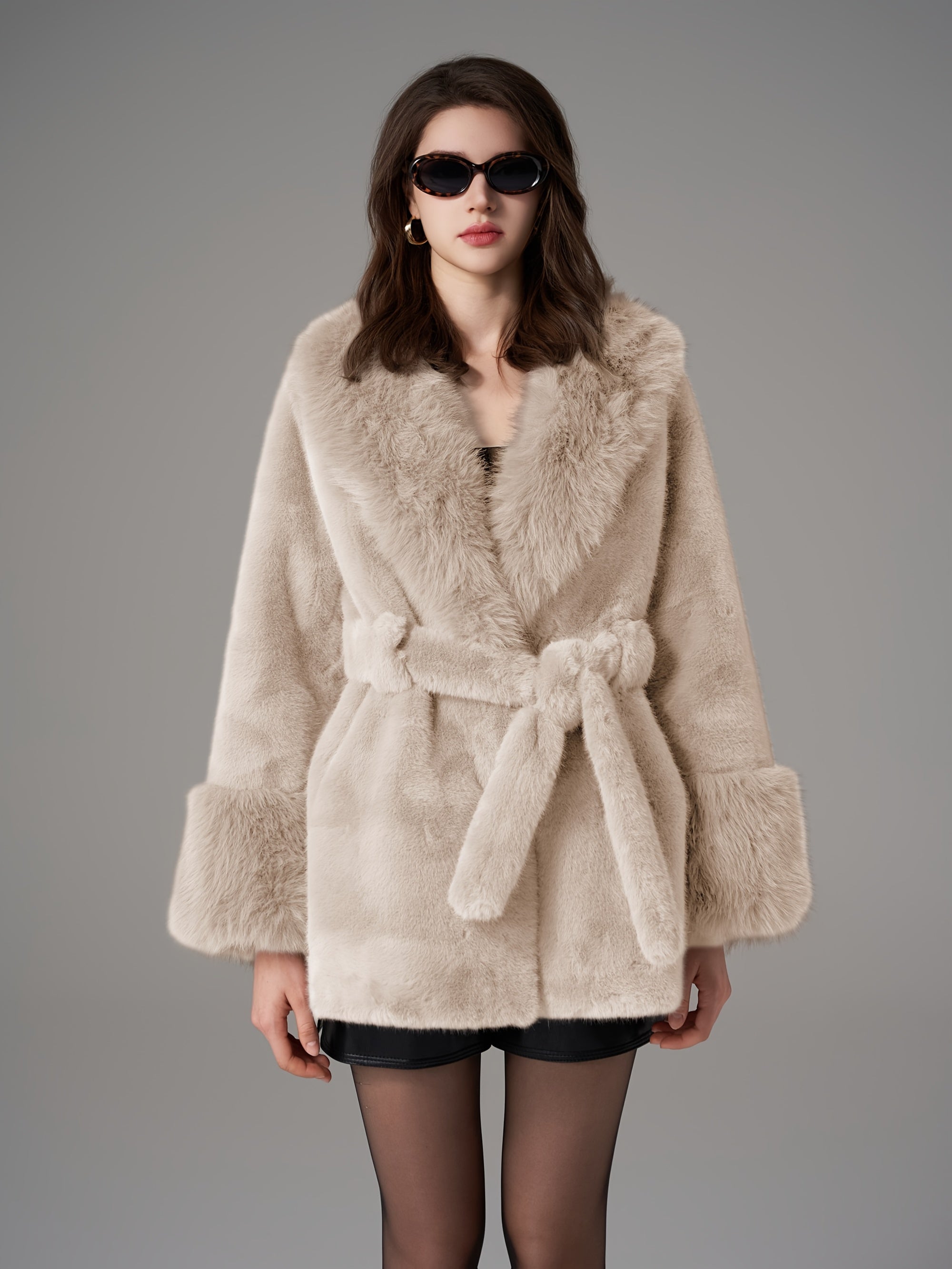 Sharon | Beige faux fur wrap coat