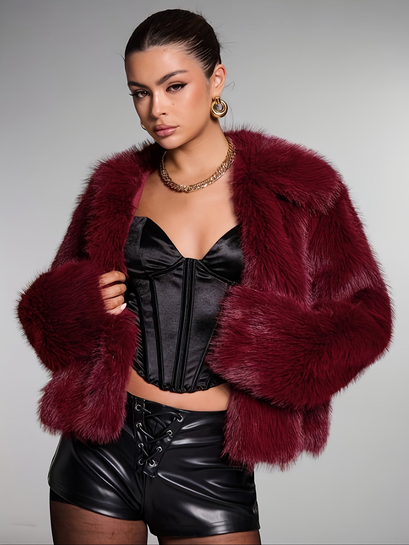 Sera | Bordeaux faux fur cropped jacket