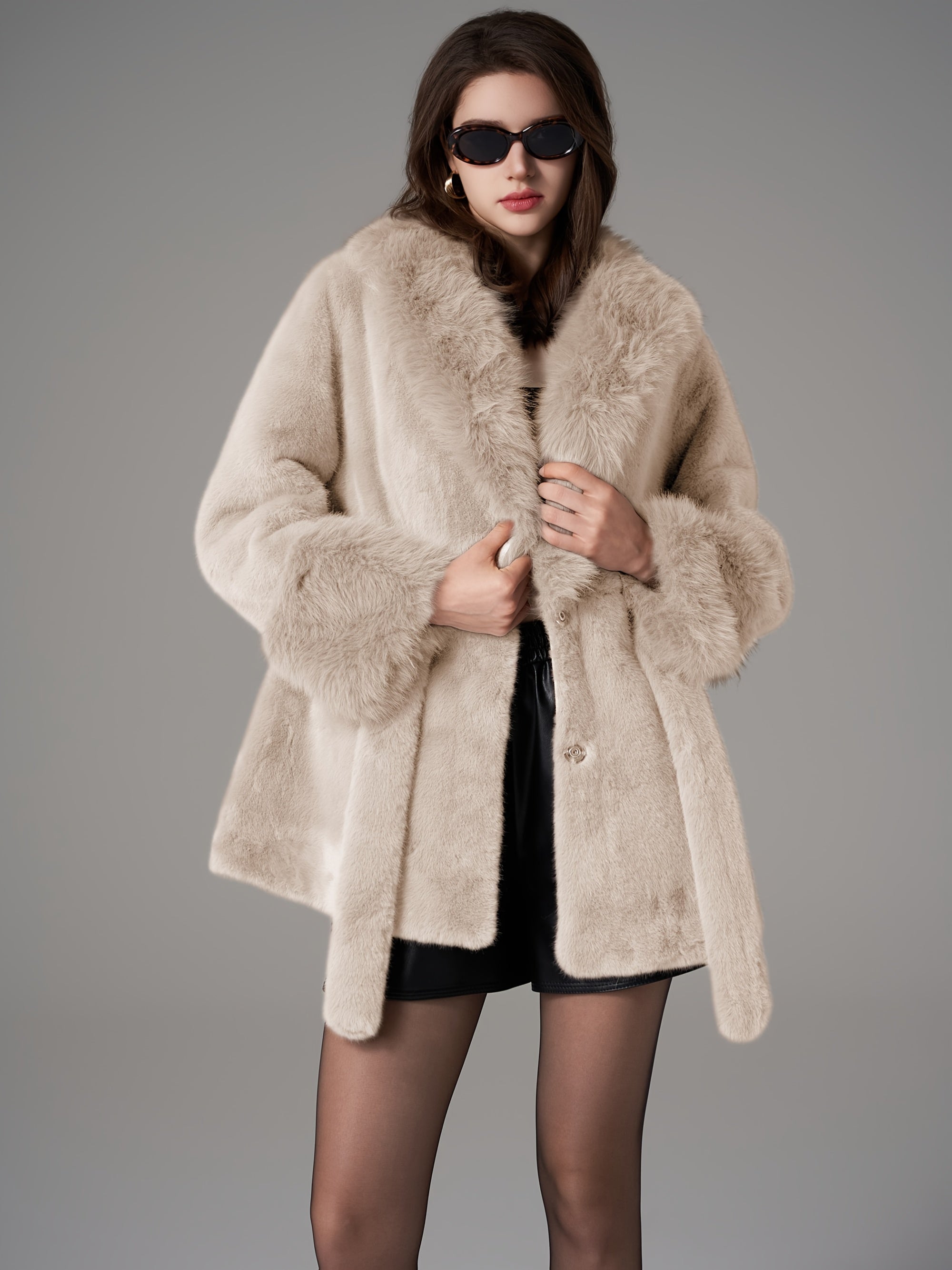 Sharon | Beige faux fur wrap coat