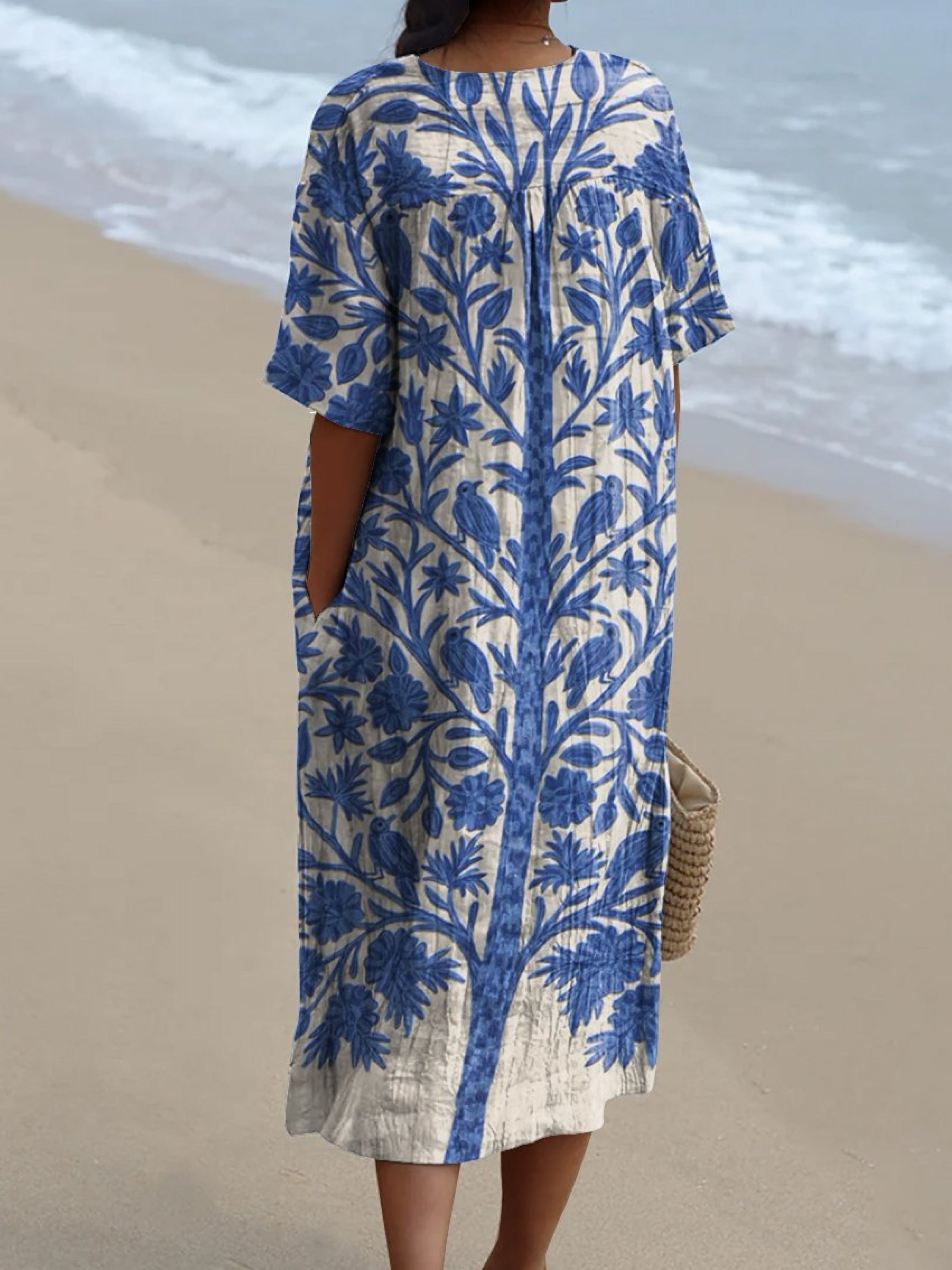 Kelsi | Jurk met blauwwitte bloemprint