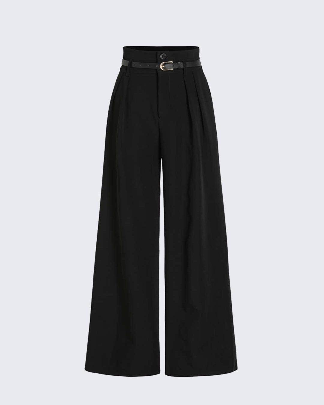 Black high-waist pleated trousers