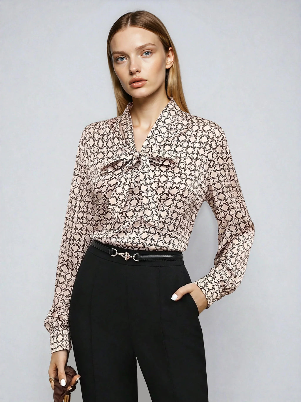 Tamita | Satin blouse with print and bow collar