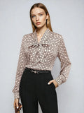 Tamita | Satin blouse with print and bow collar