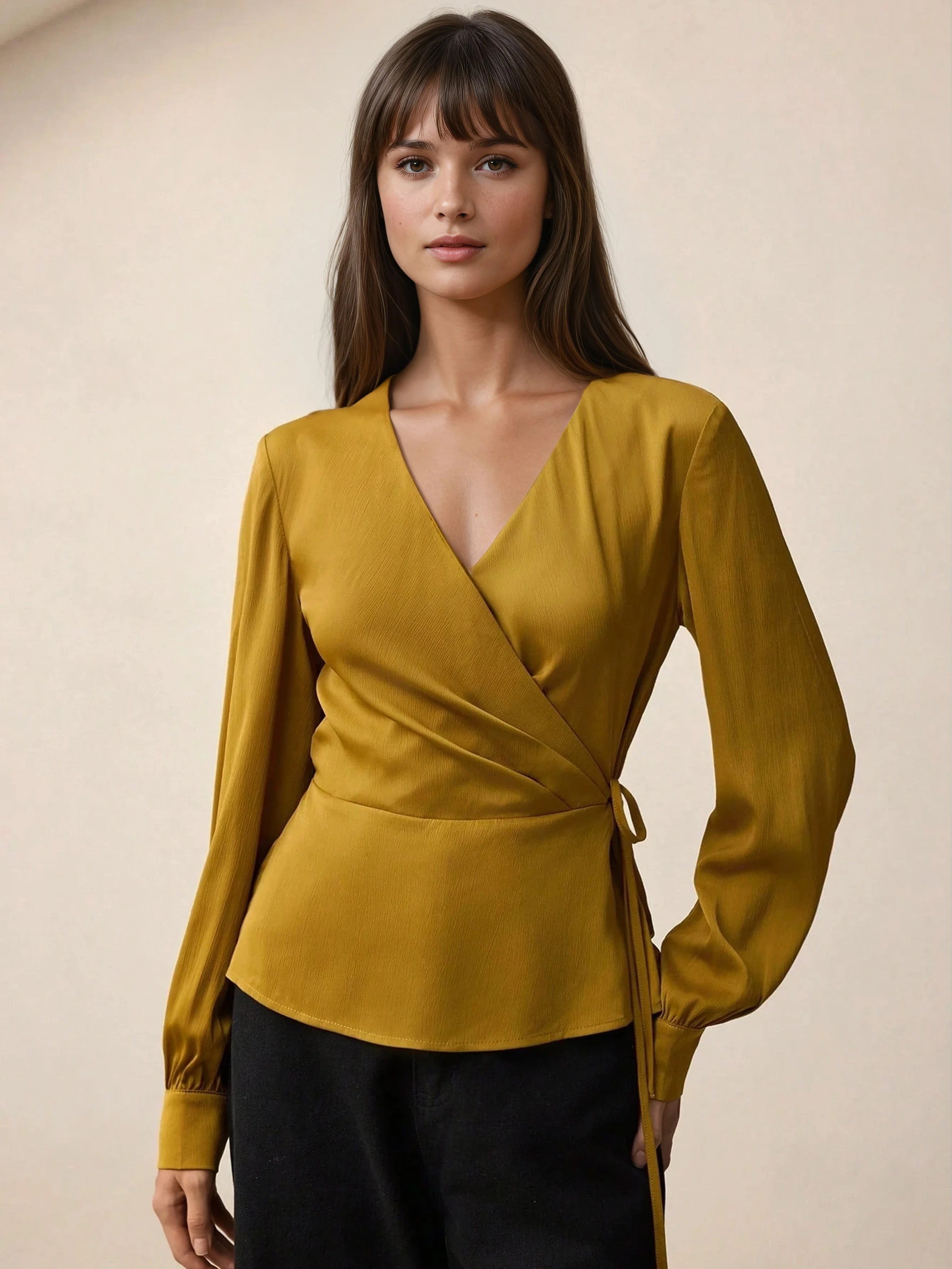 Talya | Satin blouse with V-neck