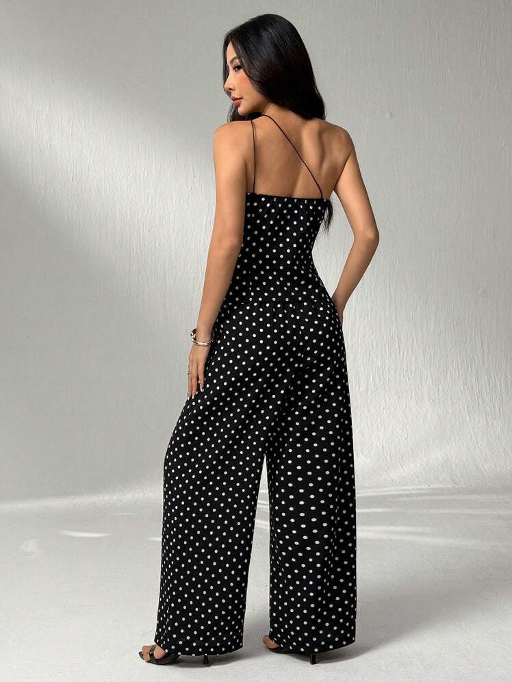 Jaida | One-shoulder jumpsuit met stippenprint