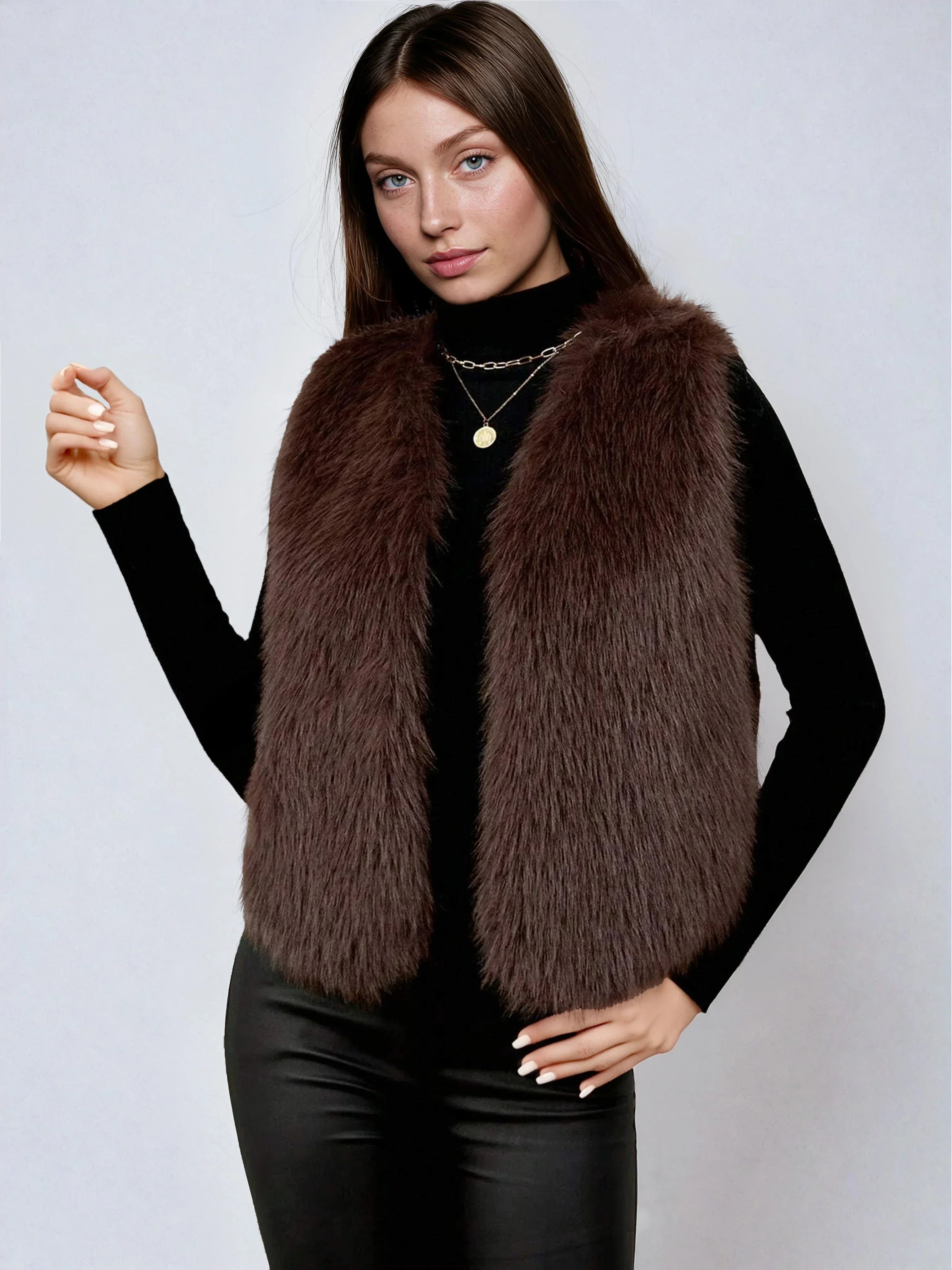 Symran | Brown faux fur cardigan