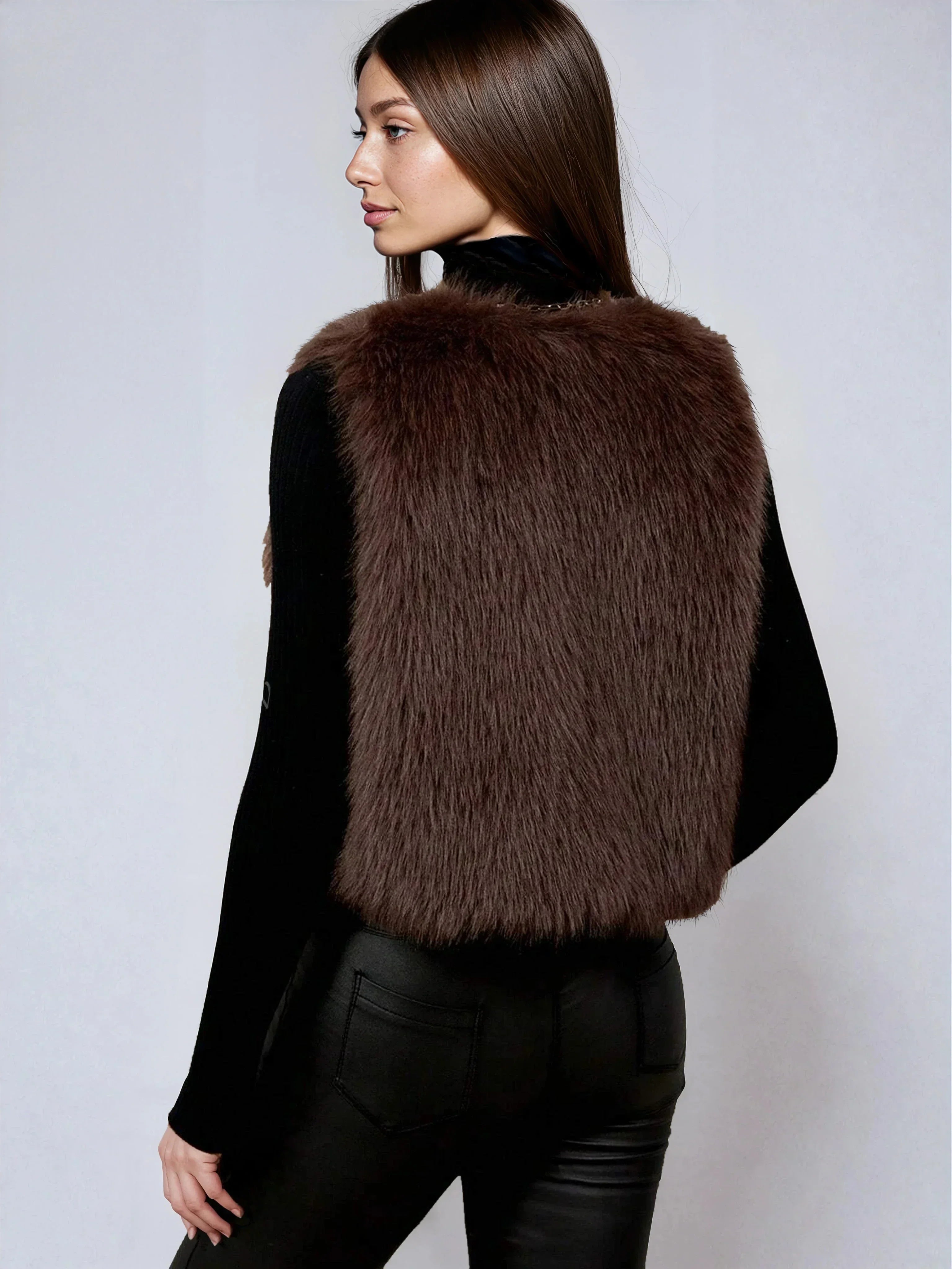 Symran | Brown faux fur cardigan
