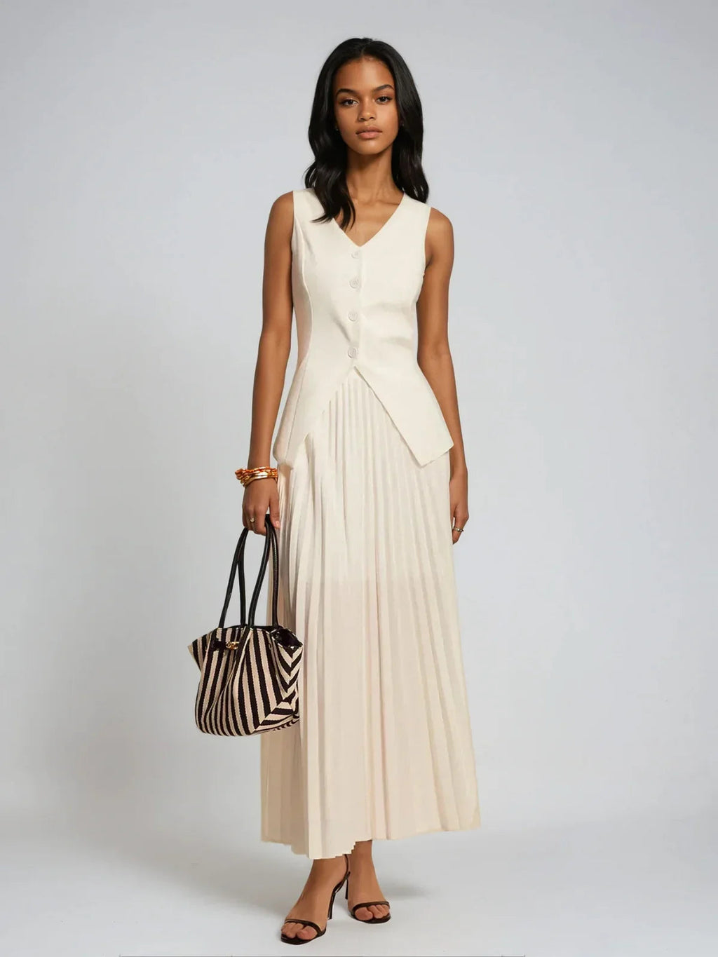 Cream two-piece pleated set