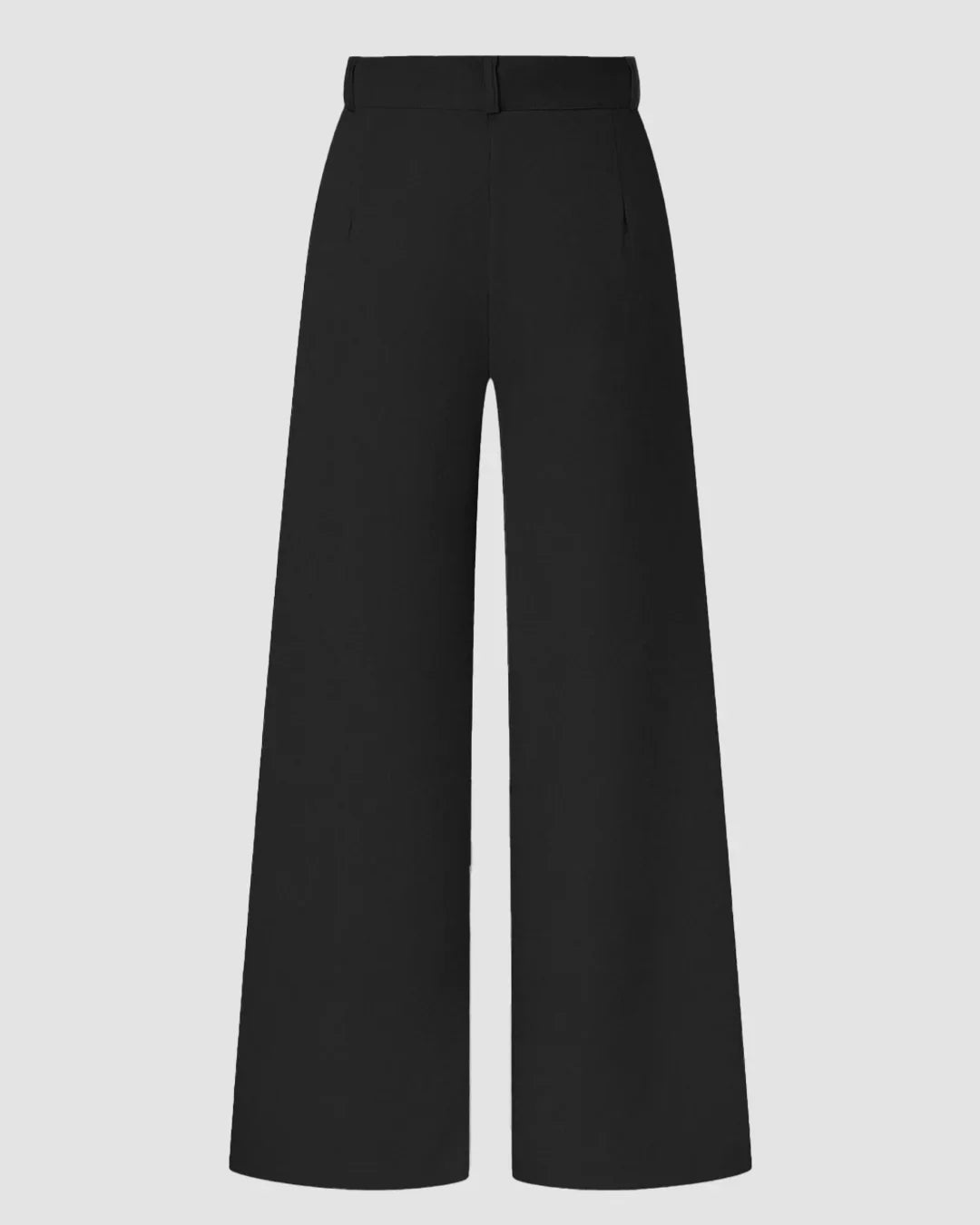 Back of high-waist pleated wide-leg trousers in black