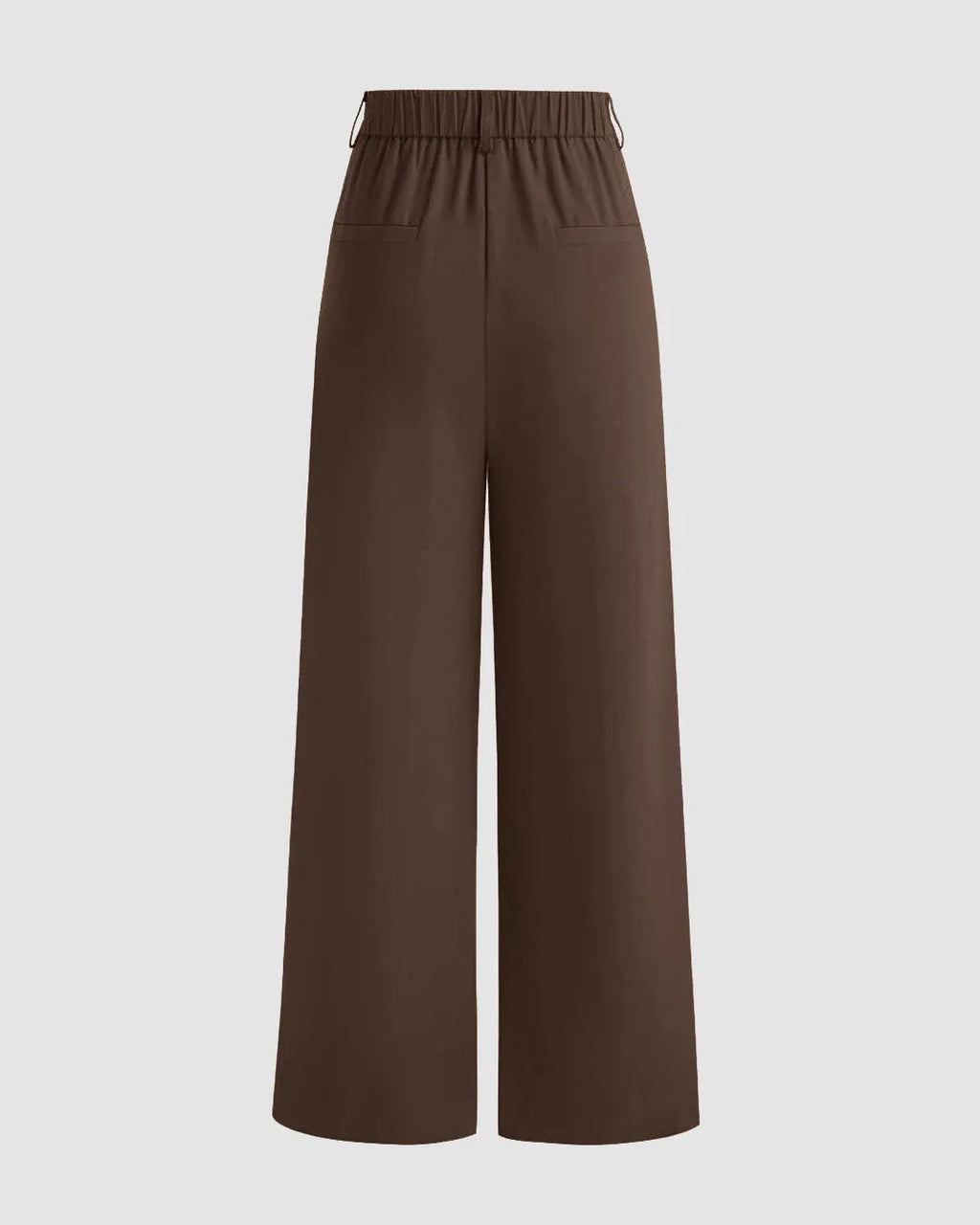 Back view of the wide-leg tailored trousers in brown