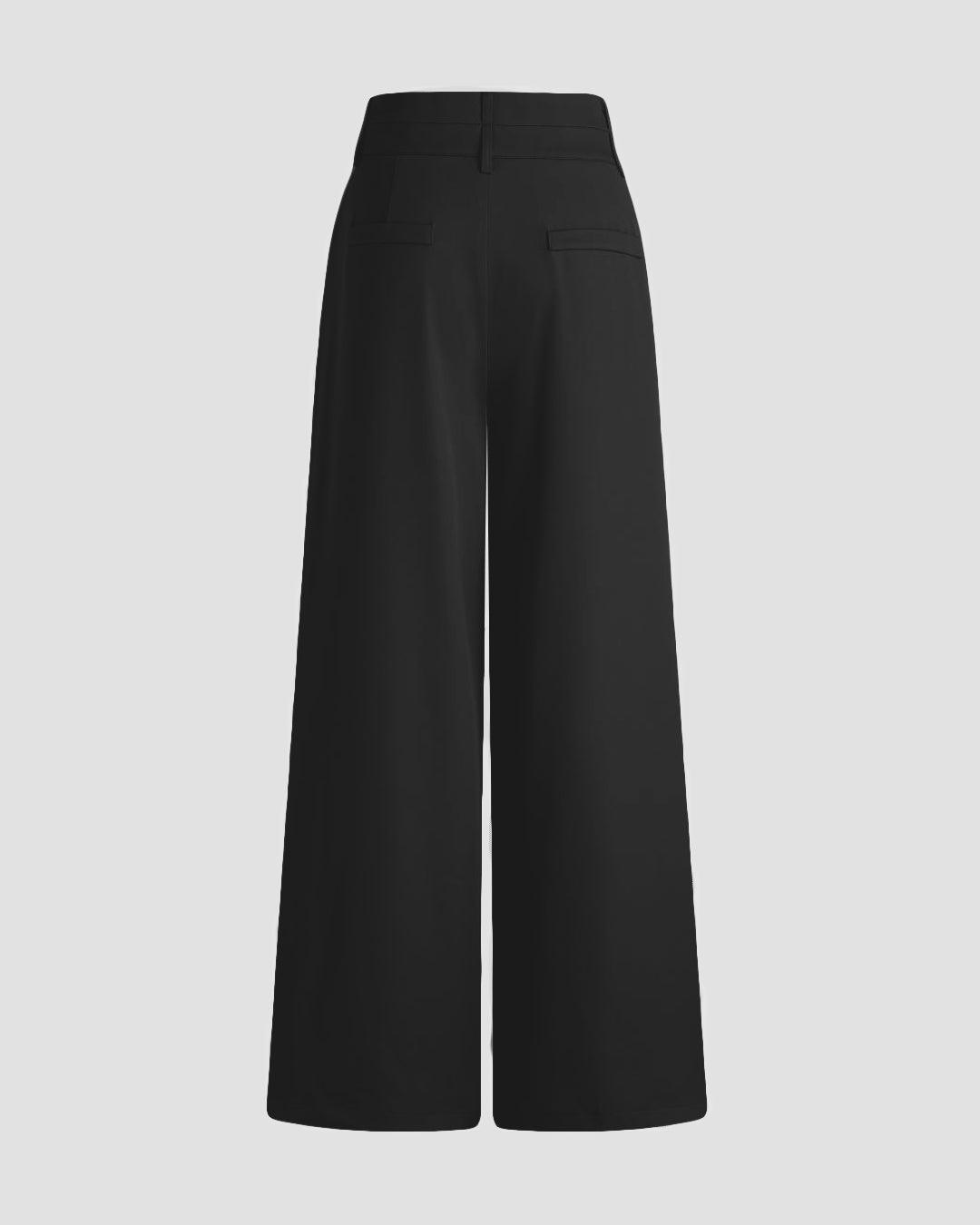 Black pleated wide-leg pants