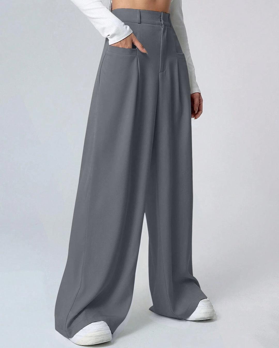 Side of Grey pleated trousers