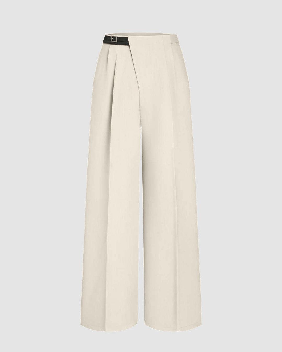 Cream wrap pleated trousers