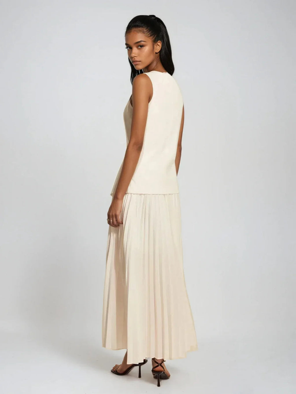 Cream two-piece pleated set
