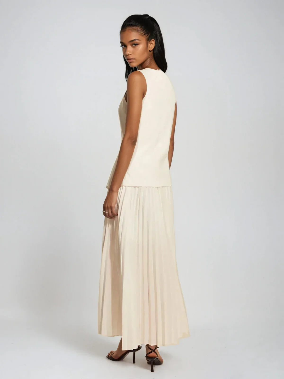 Cream two-piece pleated set
