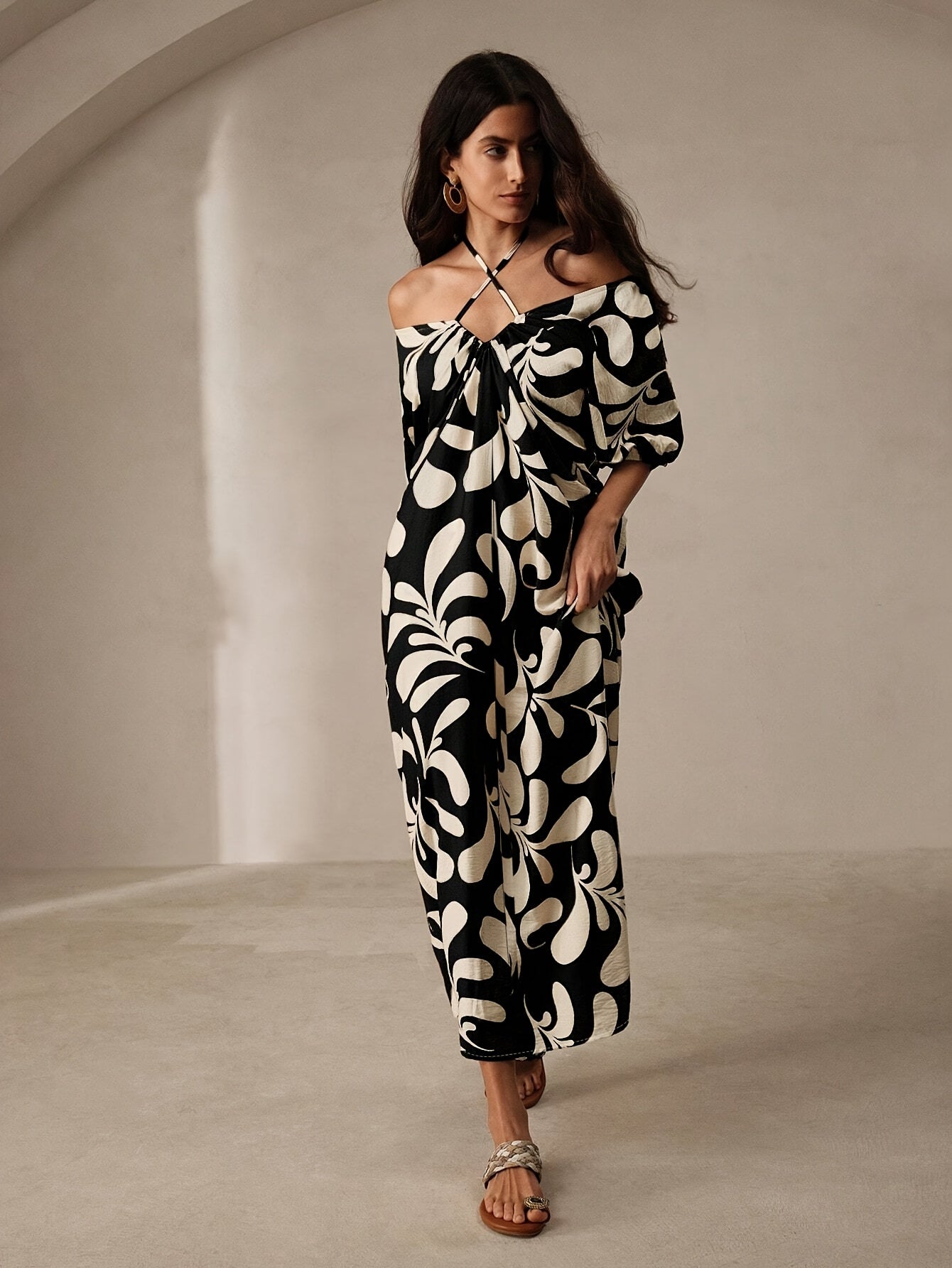 Isla | Maxi jurk met bladprint