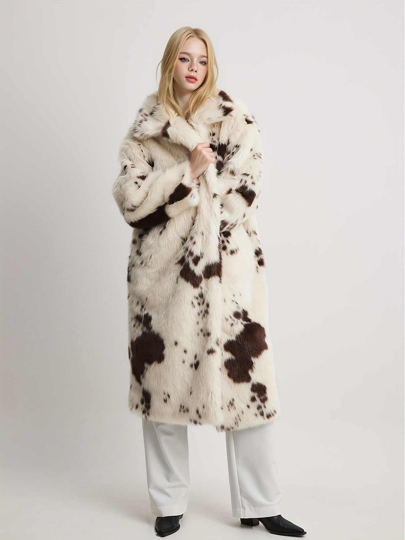 Jorie | Faux fur coat with cow print