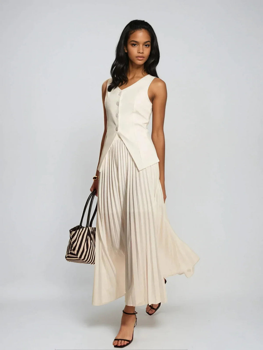 Cream two-piece pleated set