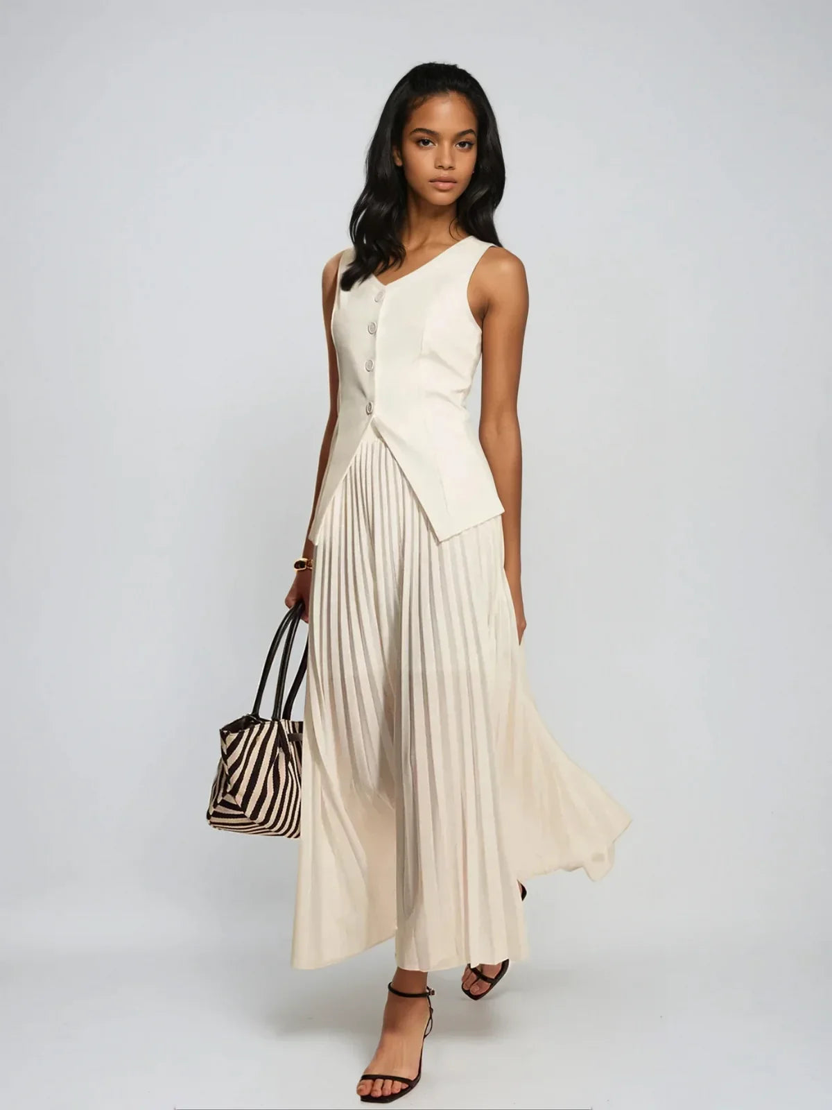 Cream two-piece pleated set