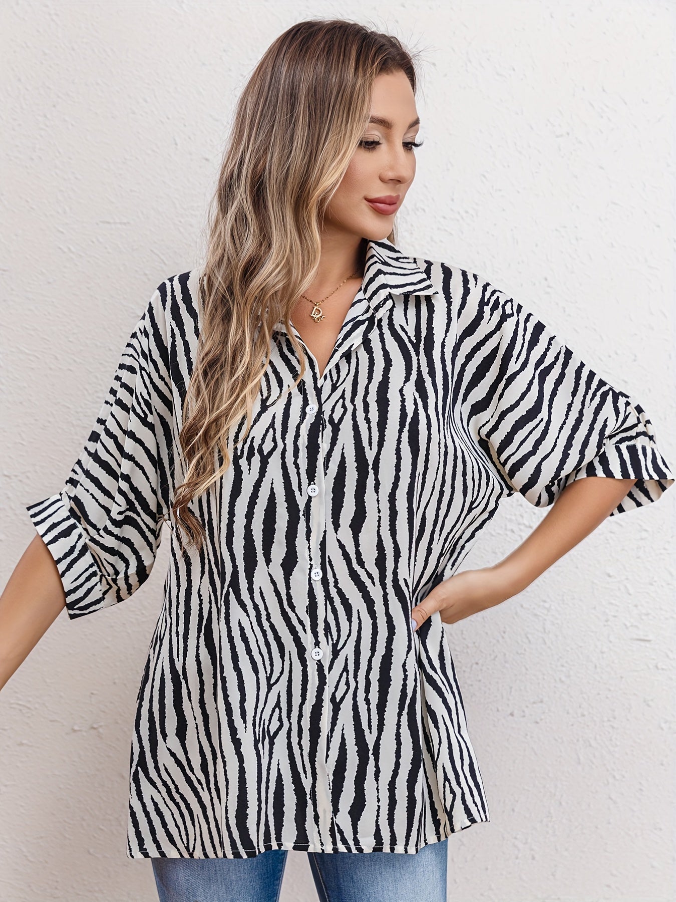 Judah | Blouse met zebraprint en cuffed sleeves