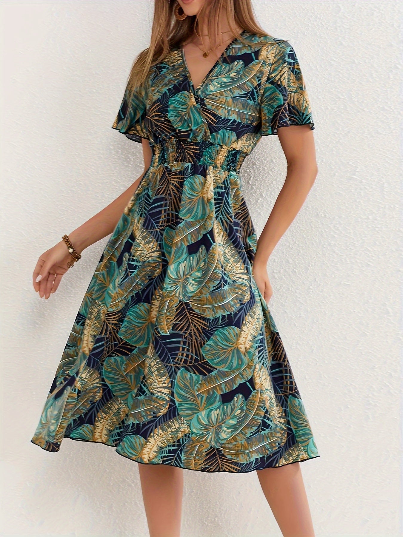 Laura | Jurk met Bladerprint