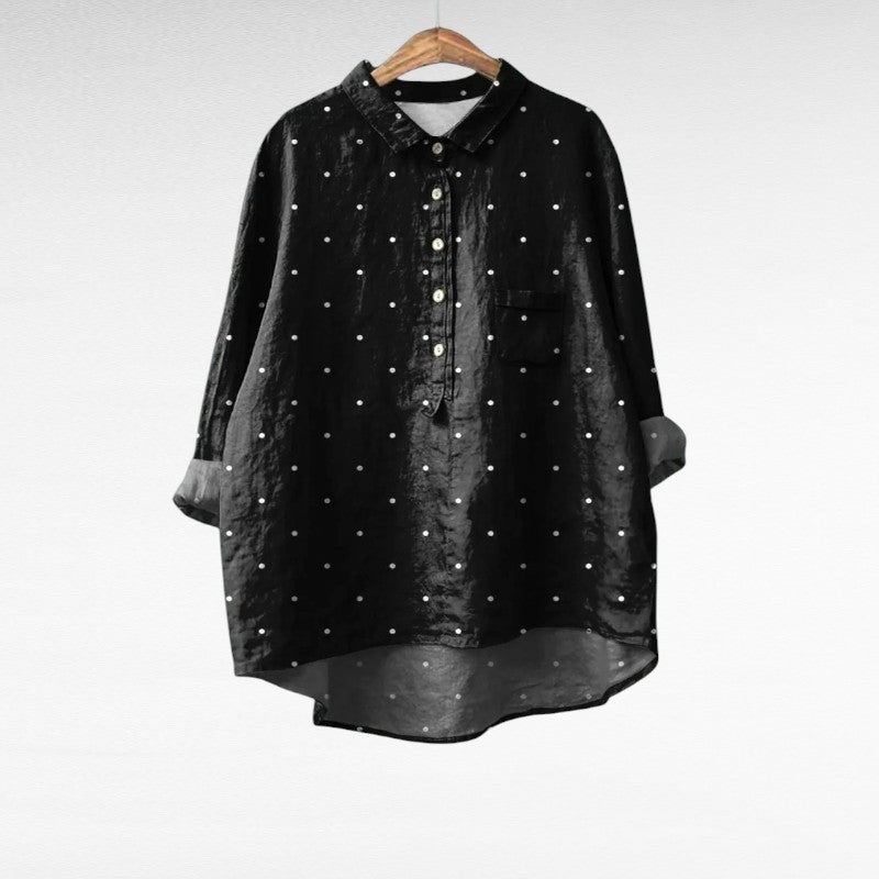 Clara | Black polka‑dot linen blouse