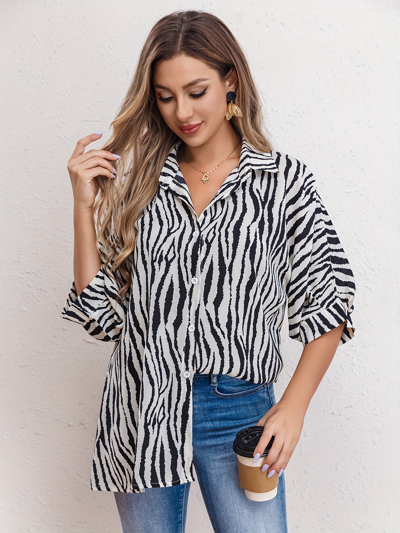 Judah | Blouse met zebraprint en cuffed sleeves
