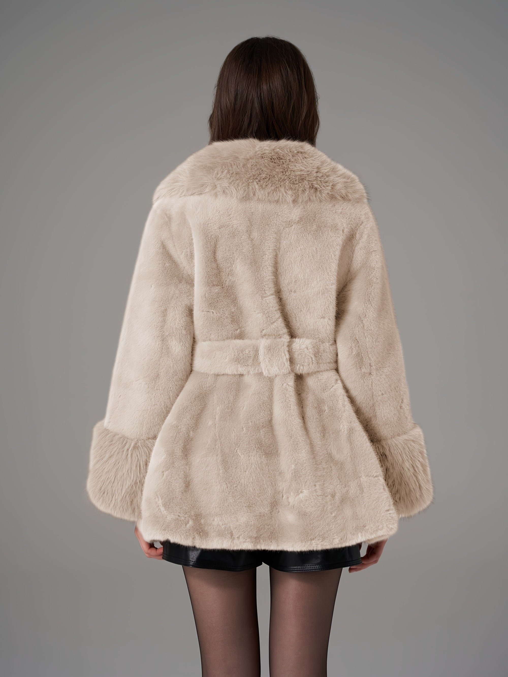 Sharon | Beige faux fur wrap coat