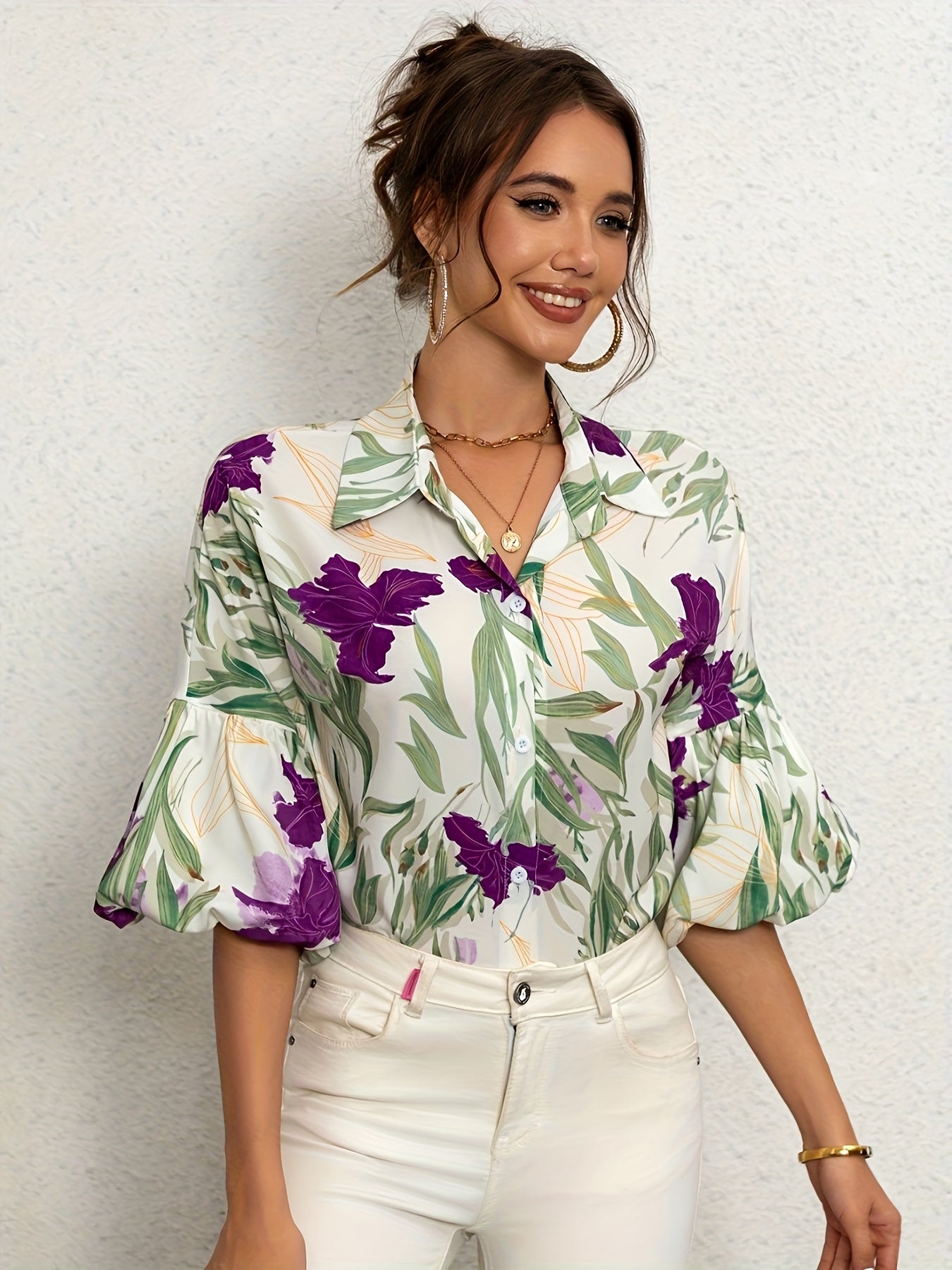 Kyra | Blouse met bladprint
